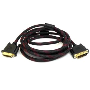 Кабель Merlion Dvi-Dvi 10m, 2 феріта, обплетка, Black, 24/24pin, ( Пакет ), Q50