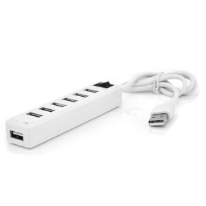 Хаб USB 2.0 7 портів, White, 480Mbts харчування від USB, з вимикачем, Blister Q100