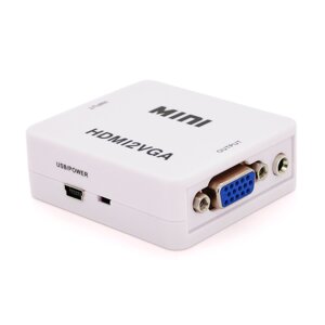 Конвертер Mini, HDMI to VGA, ВХІД HDMI ( мама ) на ВИХІД VGA ( мама ), 720P/1080P, White, BOX