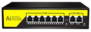 POE комутатор Merlion 6 POE 10/100 + 2 RJ45 10/100 вбудований блок живлення 52V 1.45A