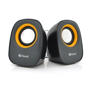 Колонки 2.0 Kisonli V360 для ПК і ноутбука, USB + 3.5mm, 2x1.5W, 20Hz- 20KHz, Orange, BOX, Q50