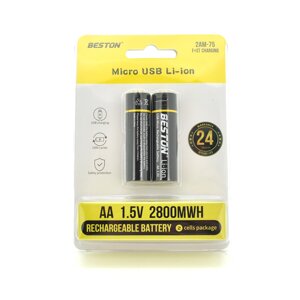 Акумулятор Li-Ion Beston 1,5V 2XAA USB-Micro, 2800mWh, Rechargeable, 1800mAh, Blister