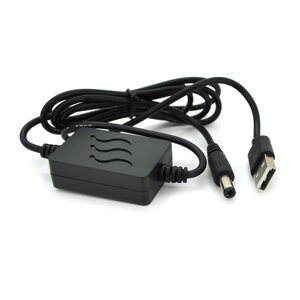 Кабель для роутера 5.5/2.1mm (M)=> USB2.0 (Input: 5V/Out:12V 1А ), 1м, Black, OEM