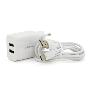 Набір BOROFONE BA37A СЗУ 2xUSB+ кабель Type-C, 2.4A, 1м, White, Box