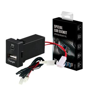 АЗУ врізне 38W-L01T03-С, PD+QC, Type-C: 20W, USB: 18W, комплект проводів з роз'ємами, 33x22х58mm, Black