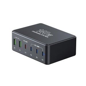 Зарядна станція V-118H потужністю 140W, Output: 2USB+4Type-C, DC:5V/3, 9V/3A,12V/3A, 15V/3A, 20V/5A, Black