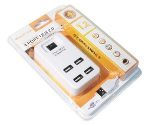 Хаб USB 2.0 4 порту, White, 480Mbts харчування від USB, з вимикачем, Blister Q100