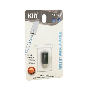 Перехідник KIN KY-195 Type-C (M) => Jack 3.5mm (F), Black, OEM