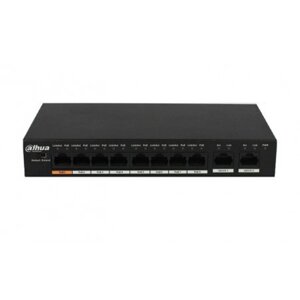 Комутатор POE DH-PFS3010-8ET-96 48V з 8 портами POE 100Мбіт + 2 порт UP-Link 1000Мбіт, корпус - метал, Black