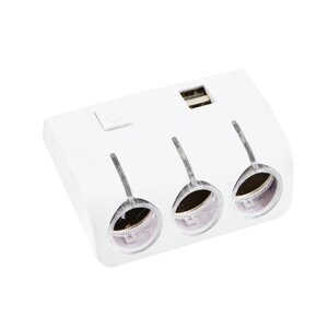 АЗУ разветвитель WEIFENG, 12V-3*12V+2*USB, White, Blister