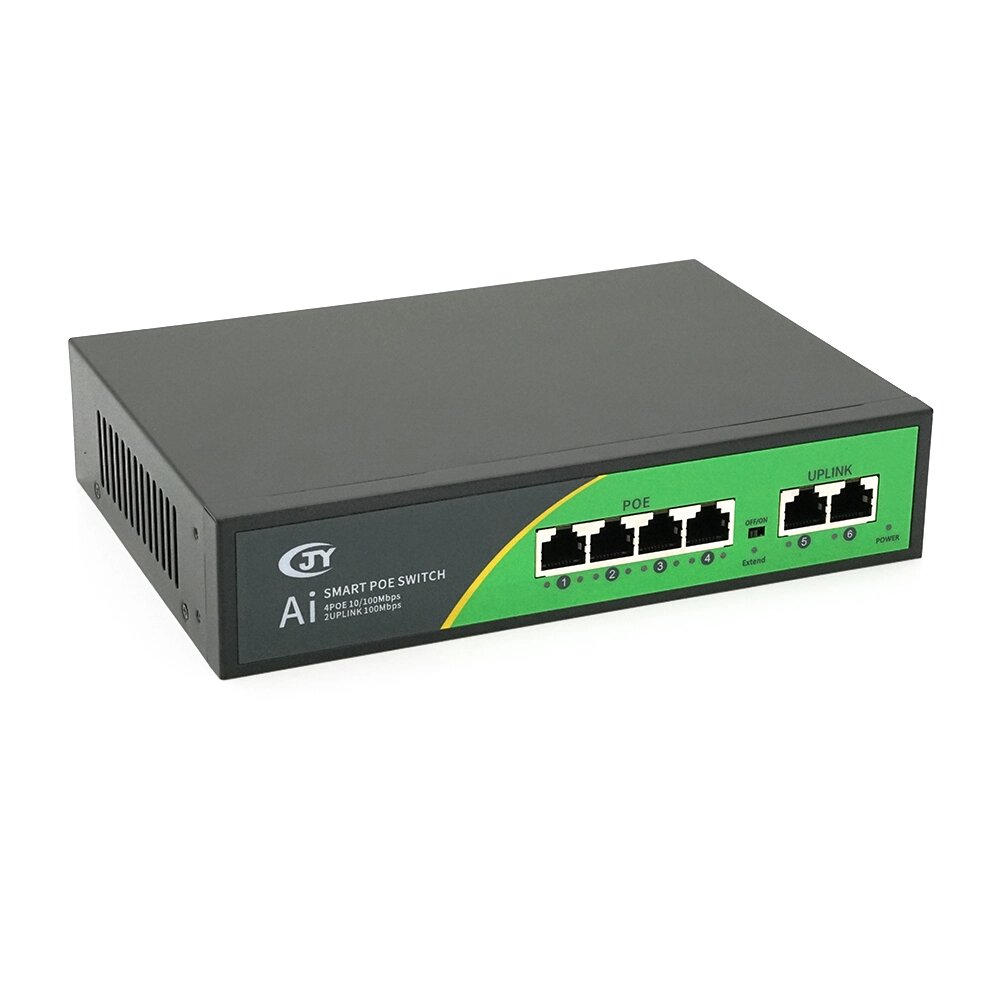 POE комутатор JY-1006B 4 POE 10/100  + 2 RJ45 10/100 + вбудований блок живлення 52V 1.38A від компанії Price Killer - фото 1