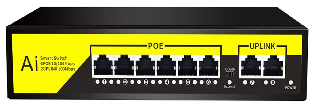 POE комутатор Merlion 6 POE 10/100  + 2 RJ45 10/100 вбудований блок живлення 52V 1.45A від компанії Price Killer - фото 1