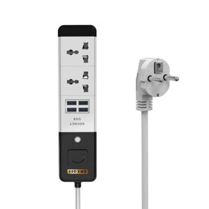 Мережевий подовжувач Senmaxu SMX-088, 2 Universal Socket + 4 USB, 1,5 м, White, Box