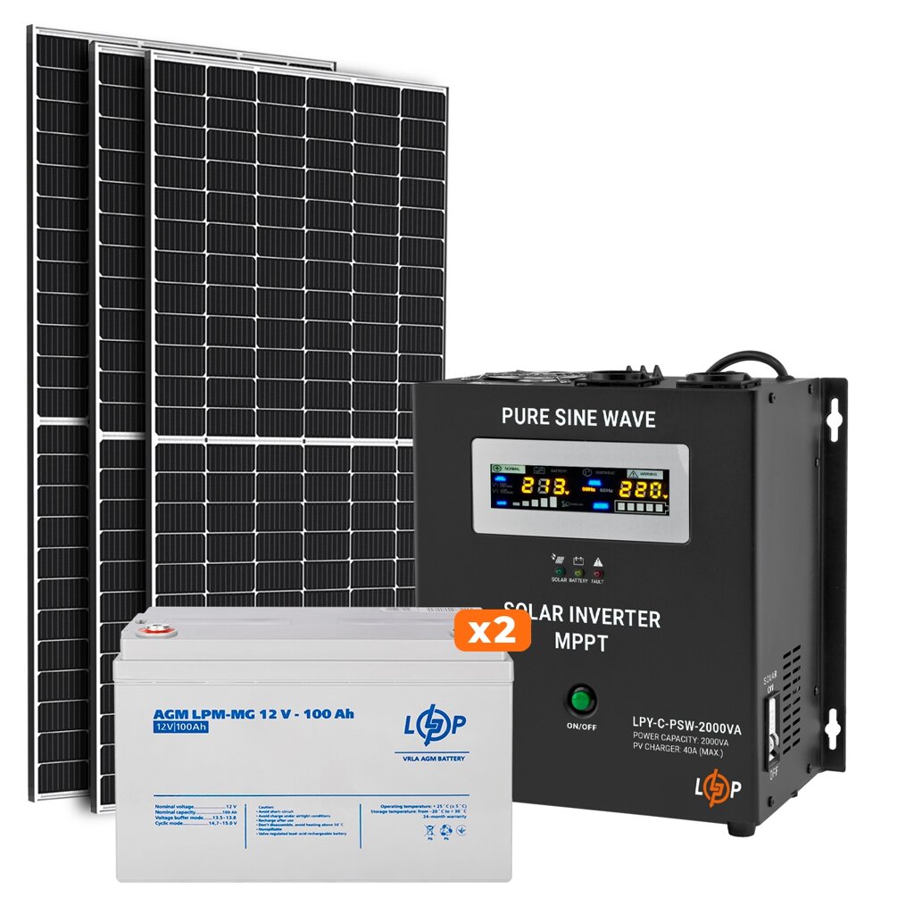 Сонячна електростанція (СЕС) 1.5kW АКБ 2.4kWh (мультигель) 100 Ah Стандарт від компанії Price Killer - фото 1