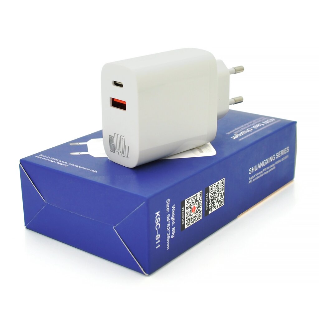 СЗУ AC100-240V iKAKU KSC-811 SHUANGXING dual port 40W fast charger, White, Box від компанії Price Killer - фото 1