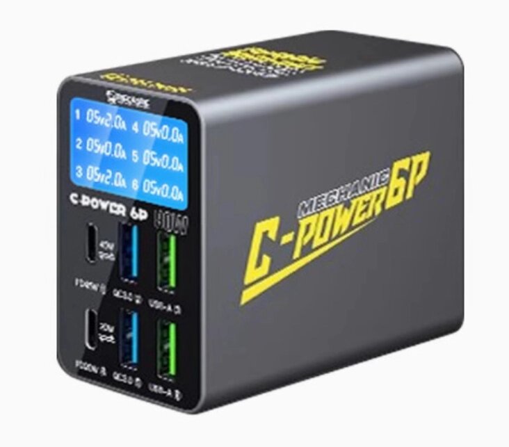 Зарядна станція з цифровою індикацією MECHANIC C-Power 6P, 2*USB-A, 2*QC3.0-5В3А,9В2A,12В1.5А, від компанії Price Killer - фото 1