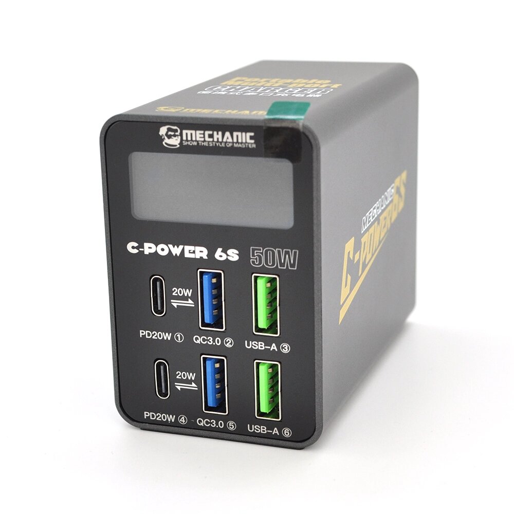 Зарядна станція з цифровою індикацією MECHANIC C-Power 6S, 2*USB-A, 2*QC3.0-5В3А,9В2A,12В1.5А, від компанії Price Killer - фото 1