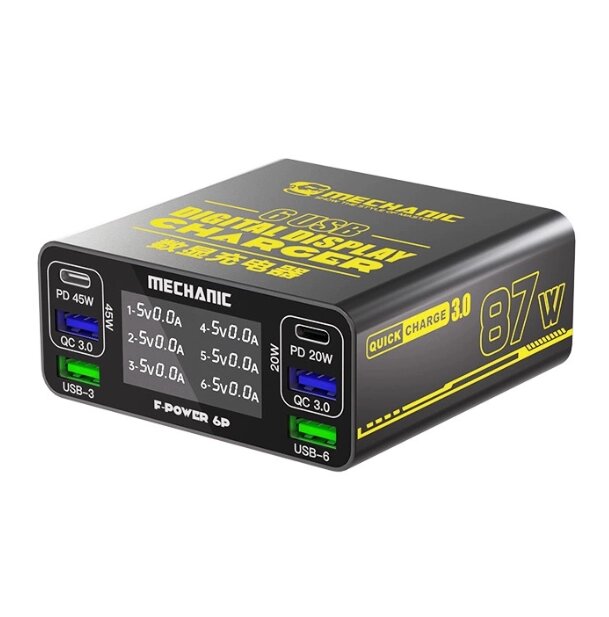 Зарядна станція з цифровою індикацією MECHANIC F-Power 6P, 2*PD3.1-5В3А, 9В3А, 12В3А, 15В3А, 20В2,25А, 2*QC-3 від компанії Price Killer - фото 1
