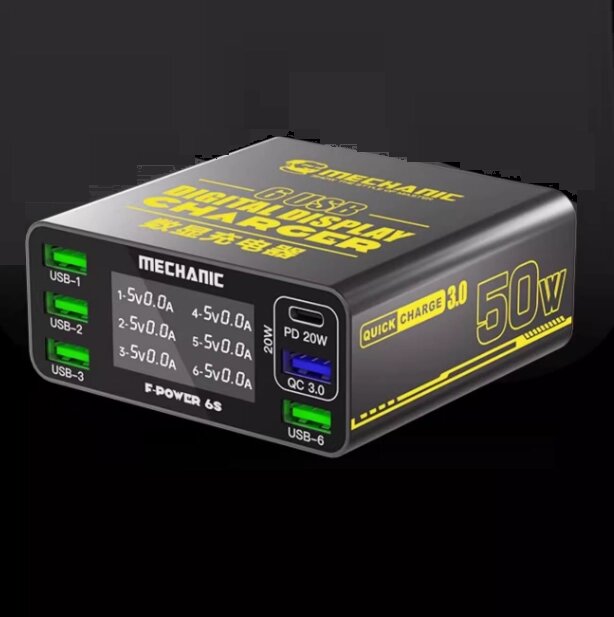 Зарядна станція з цифровою індикацією MECHANIC F-Power 6S, PD3.1-5В4А, 9В2.2A, 12В1.67А, 15В3А, 20В2,25А, QC-3 від компанії Price Killer - фото 1