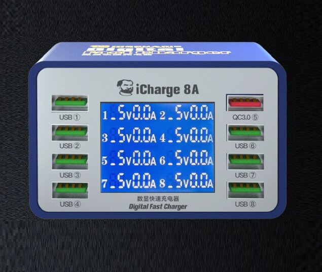Зарядна станція з цифровою індикацією MECHANIC iCharge 8A , 7*USB-A, QC3.0-5В3А,9В2A,12В1.5А, 220V/45W. 134*105*65mm від компанії Price Killer - фото 1