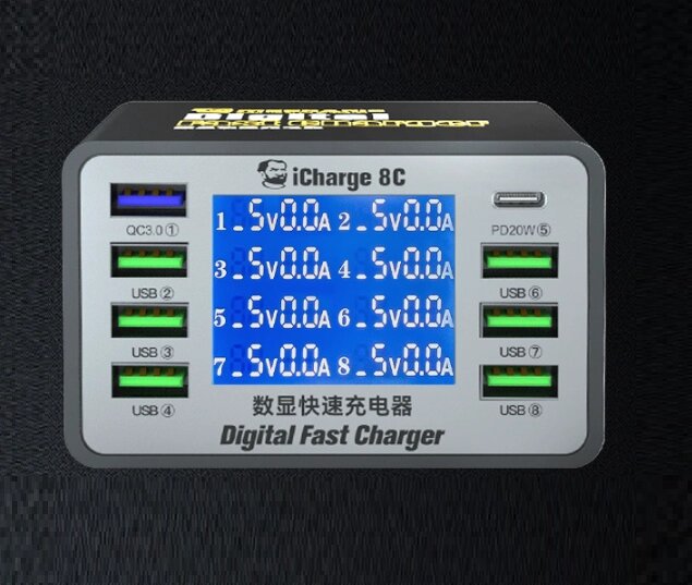 Зарядна станція з цифровою індикацією MECHANIC iCharge 8C , 6*USB-A, QC3.0-5В3А,9В2A,12В1.5А, від компанії Price Killer - фото 1