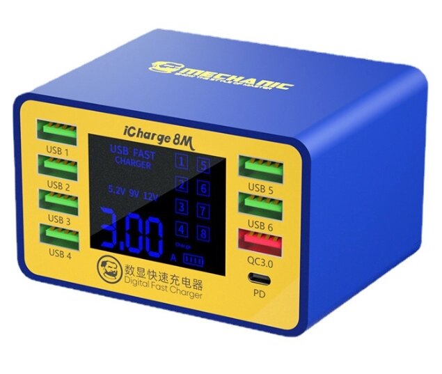 Зарядна станція з цифровою індикацією MECHANIC iCharge 8M , 6*USB-A, QC3.0-5В3.4А,9В2.3A,12В1.5А, від компанії Price Killer - фото 1
