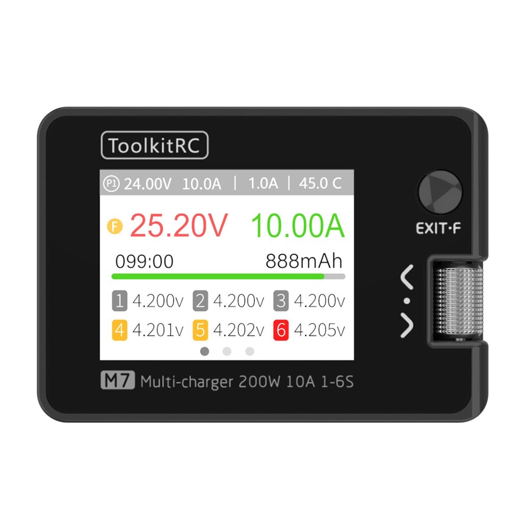 Зарядний пристрій ToolkitRC M7 200Вт, тип АКБ LiPo, LiHv, Li-ion, NiMh, LiFe, Pb, USB, роз'єм XT60, вхід 7-28В, вага від компанії Price Killer - фото 1