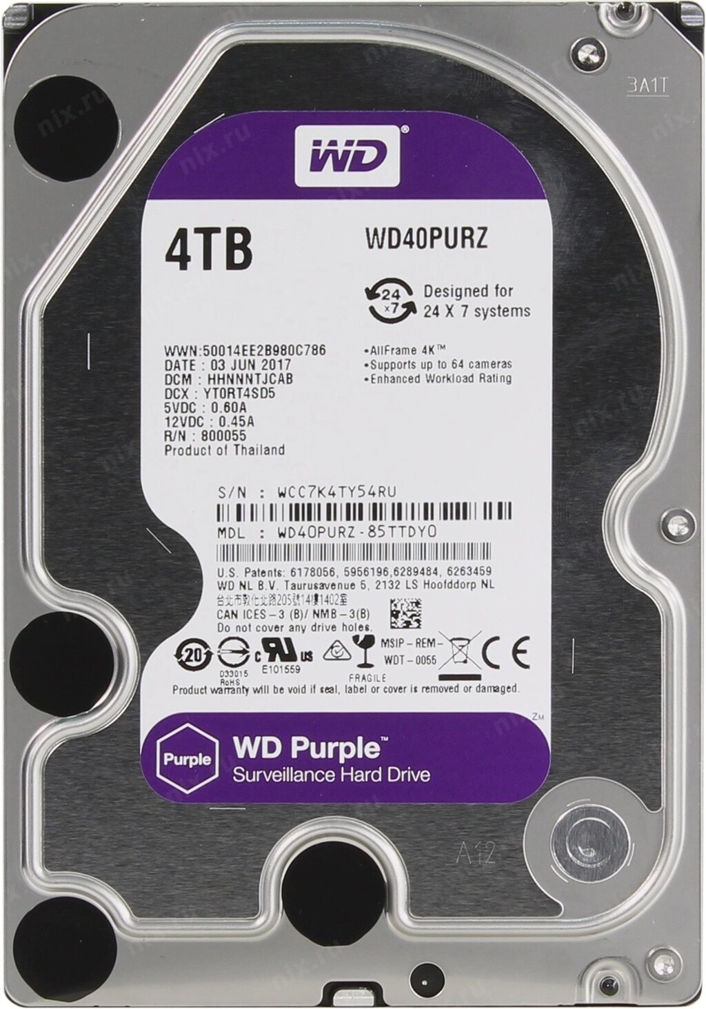 Жорсткий диск Western Digital Purple 4TB 64MB 5400rpm WD43PURZ 6Gb/s від компанії Price Killer - фото 1