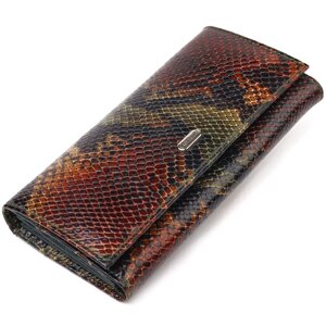 Горизонтальний жіночий гаманець з натуральної шкіри з тисненням під змію CANPELLINI 21648 Різнобарвний