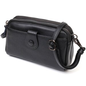 Цікава сумка-клатч в стильному дизайні з натуральної шкіри 22086 Vintage Чорна