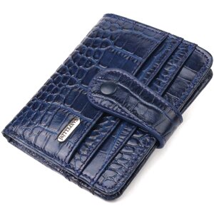 Цікавий гаманець з натуральної шкіри з тисненням під крокодила CANPELLINI 21687 Синій