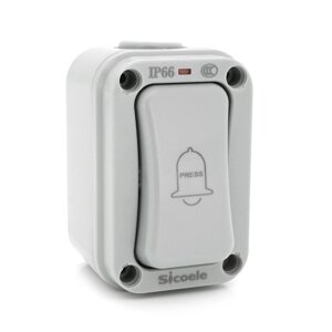 Кнопка дзвінка одинарна, зовнішнього монтажу, водонепроникна, IP66, AC:110-250V, 16A, White