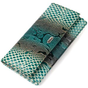 Лакований гаманець для жінок з натуральної фактурної шкіри з тисненням під рептилію CANPELLINI 21824 Зелений
