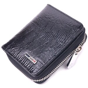 Лакований гаманець для жінок з монетницею на блискавці з натуральної фактурної шкіри KARYA 21411 Чорний
