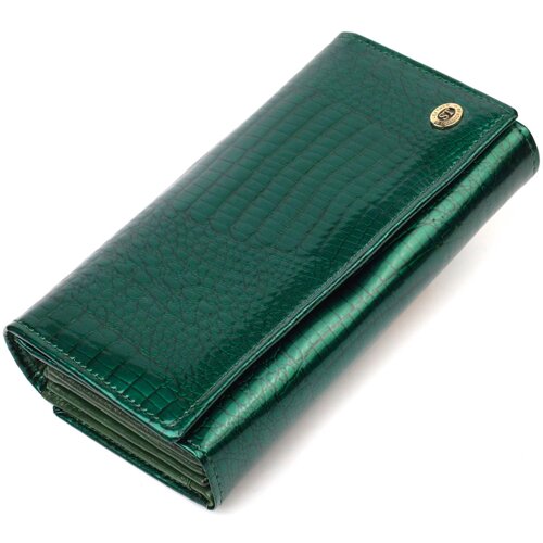 Лакований жіночий гаманець з блоком для візиток з натуральної шкіри ST Leather 19424 Зелений
