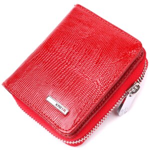Лакований жіночий гаманець з монетницею на блискавці з натуральної фактурної шкіри KARYA 21410 Червоний