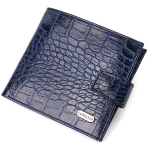 Чоловічий стильний гаманець горизонтального формату з натуральної шкіри з тисненням під крокодила CANPELLINI 21758 Синій