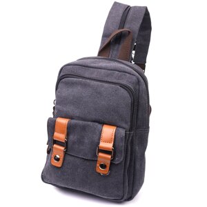 Практична сумка-рюкзак з двома відділеннями з щільного текстилю Vintage 22162 Чорний