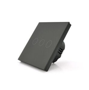 Сенсорний вимикач із заземленням + Wi-Fi керування, триканальний, чорний, 86х86х35м