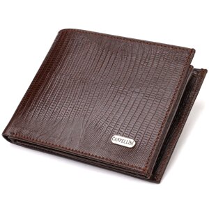 Стильний горизонтальний чоловічий гаманець середнього розміру з натуральної фактурної шкіри CANPELLINI 21864 Коричневий