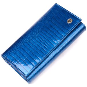 Стильний жіночий гаманець з лакованої шкіри з візитницею ST Leather 19404 Синій