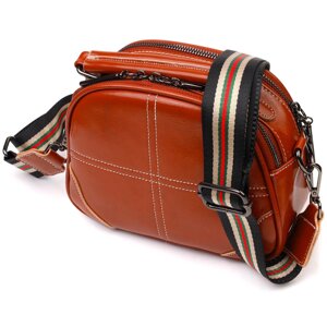 Зручна глянцева сумка на плече з натуральної шкіри 22129 Vintage Коричнева