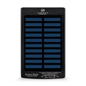 Повербанк з сонячною панеллю 10000mAh Power Bank Kraft KPB-1012SL Black LED-ліхтар (43-00090)