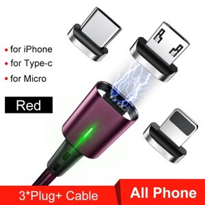 Elough E-Star 3A магнітний кабель 3 в 1 Micro USB/Type-C/Lightning.  Швидке заряджання 3.0 Burgundy Red