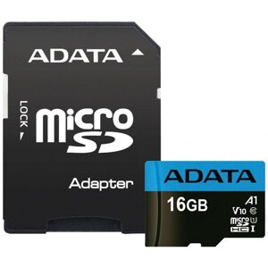 Карта пам'яті ADATA microsdhc 16GB premier class 10 UHS-I A1 + SD-adapter (AUSDH16GUICL10A1-RA1)