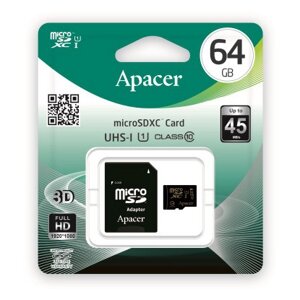 Картка пам'яті apacer microsdhc 64 GB UHS-I U1 CLASS 10 (AP64GMCSX10U1-R) + SD адаптер