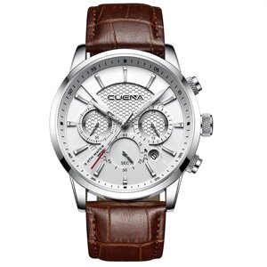 Чоловічий стильний водонепроникний годинник CUENA 6805 Brown-Silver