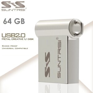 Suntrsi USB-флешка мінінакопичувач 64 GB брелок Mini Metal USB Stick Pen Drive High Speed Silver