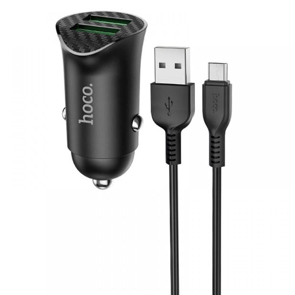 Автомобільна зарядка Hoco Z39 QC3.0 18W DC12~24 V 2 USB з кабелем micro-USB захист від короткого замикання чорна від компанії Магазин "Astoria-gold" - фото 1