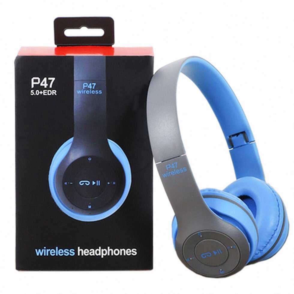 Бездротові навушники гарнітура Р47 Bluetooth блакитні від компанії Магазин "Astoria-gold" - фото 1
